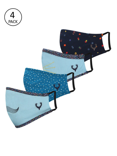 

Allen Solly Junior Kids Pack of 4 Blue Printed 3-Ply Reusable Cloth Masks