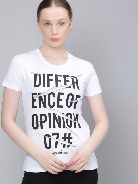 

Difference of Opinion Women White Brand Logo Print Round Neck T-shirt
