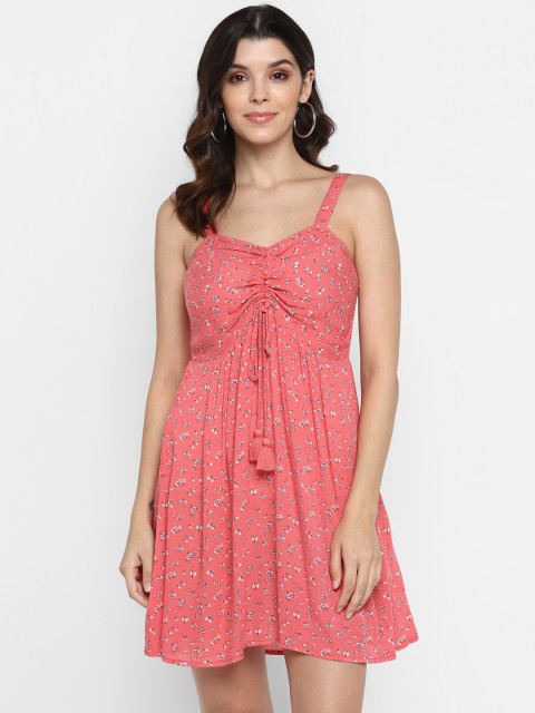 

MIAMINX Women Pink Printed Fit and Flare Dress