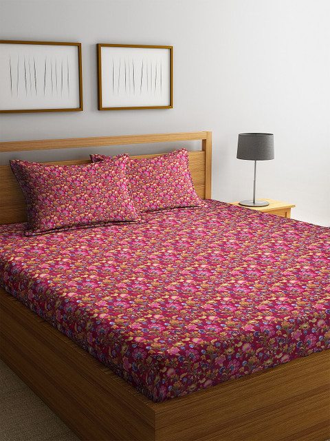 

Cortina Red & Yellow Floral 144 TC Cotton 1 Queen Bedsheet with 2 Pillow Covers