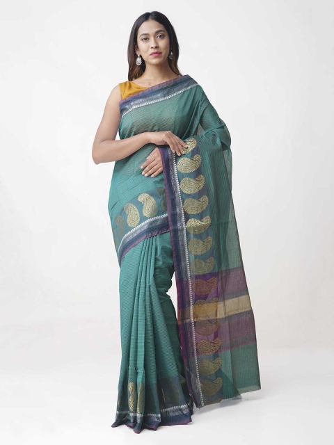 

Unnati Silks Green Silk Cotton Woven Design Chettinad Saree
