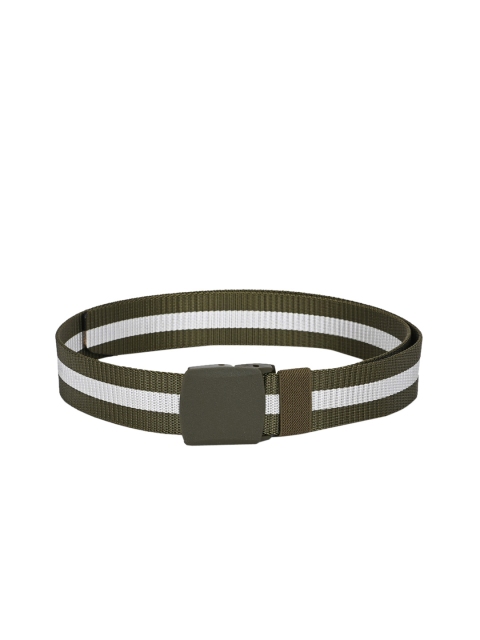 

Calvadoss Men Olive Green & White Striped Belt