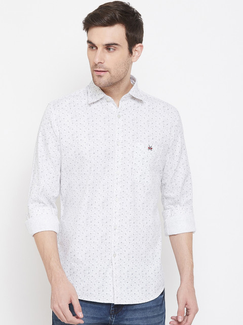 

Crimsoune Club Men White Standard Slim Fit Printed Casual Shirt