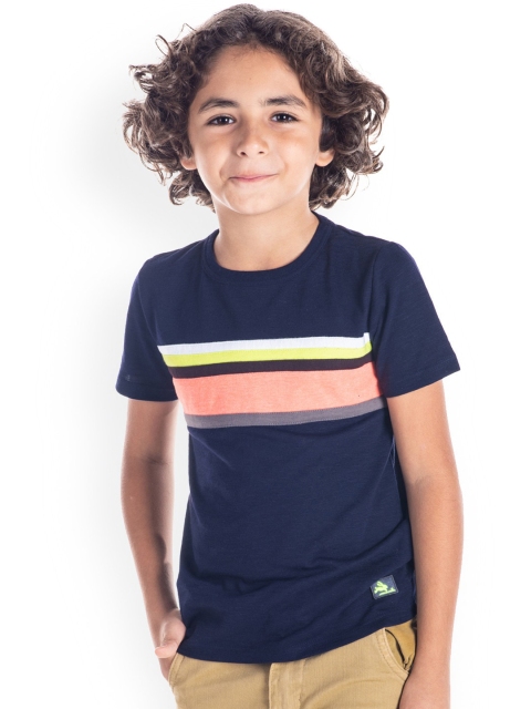 

Cherry Crumble Boys Navy Blue Striped Round Neck T-shirt