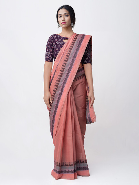 

Unnati Silks Pink Pure Cotton Woven Design Kanjeevaram Saree