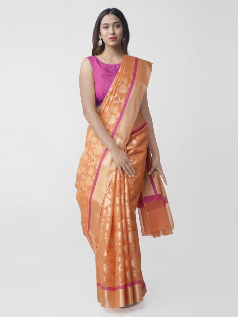

Unnati Silks Orange Silk Cotton Woven Design Banarasi Saree