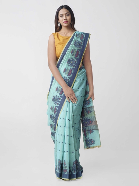

Unnati Silks Turquoise Blue Silk Cotton Woven Design Kanjeevaram Saree