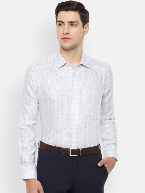

Luxure by Louis Philippe Men Blue & White Regular Fit Checked Formal Linen Shirt