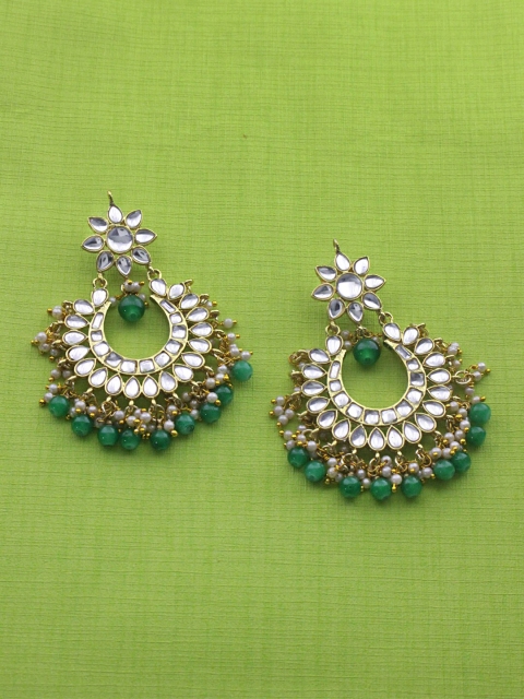 

Sia Art Jewellery Gold-Plated & Green Crescent Shaped Chandbalis