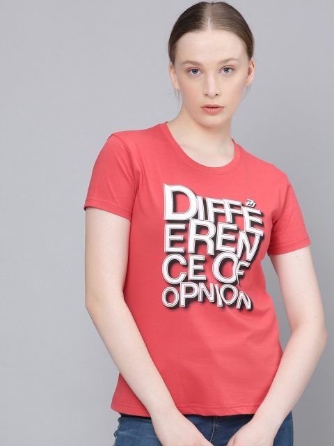 

Difference of Opinion Women Coral Printed Round Neck T-shirt