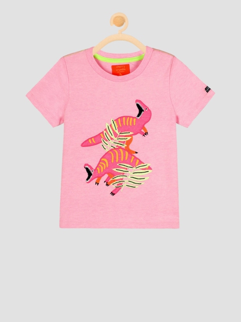 

Cherry Crumble Kids Pink Embroidered Round Neck T-shirt