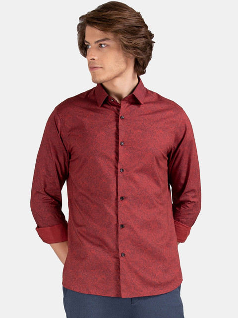 

True Blue Men Red Slim Fit Printed Casual Shirt