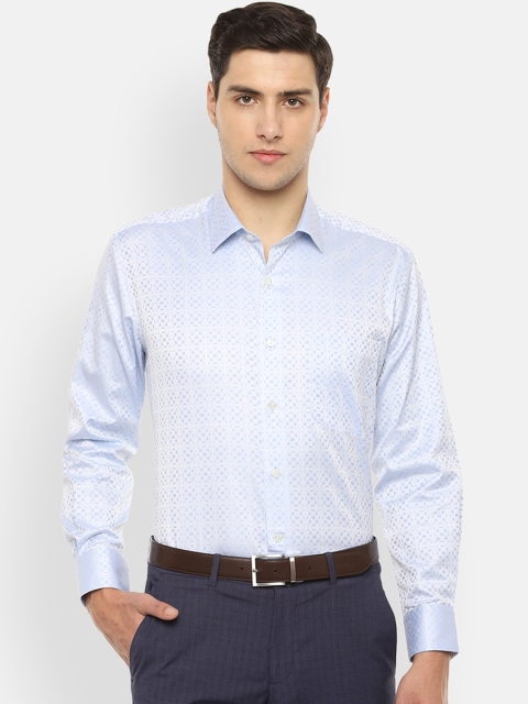 

Luxure by Louis Philippe Men Blue Regular Fit Self Design Formal Shirt