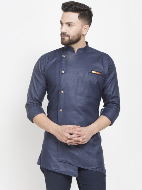 

Benstoke Men Navy Blue Solid Straight Kurta