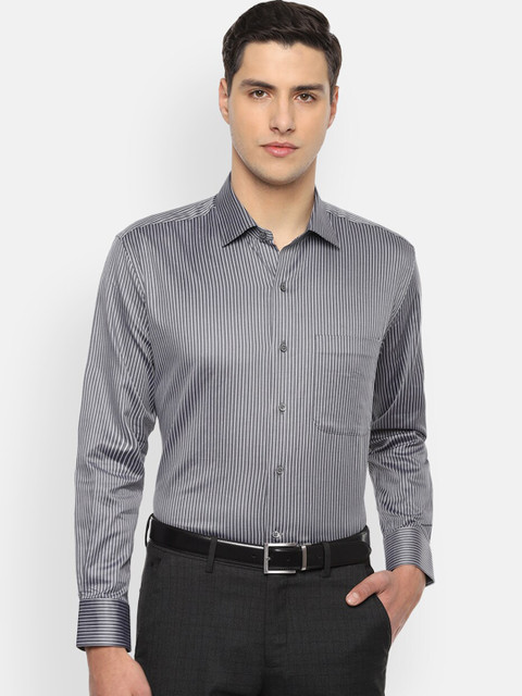 

Luxure by Louis Philippe Men Grey & White Regular Fit Striped Formal Shirt