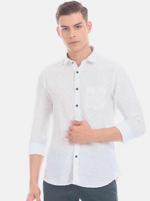 

True Blue Men White Slim Fit Printed Casual Shirt