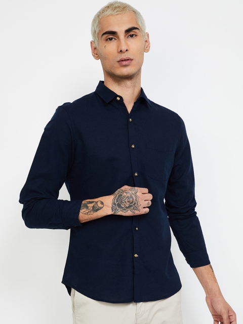 

Fame Forever by Lifestyle Men Navy Blue Original Slim Fit Solid Casual Shirt