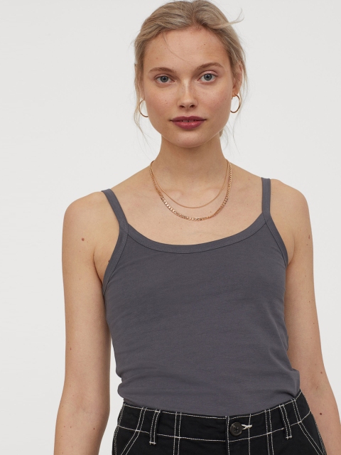 

H&M Women Grey Solid Jersey Strappy Top