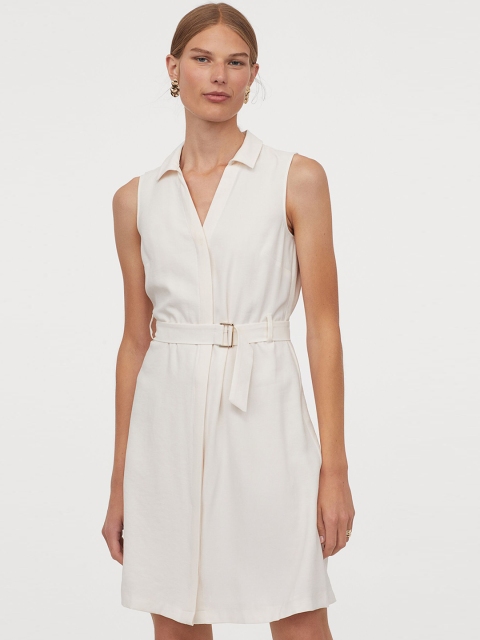 

H&M Women Off-White Belted Dress