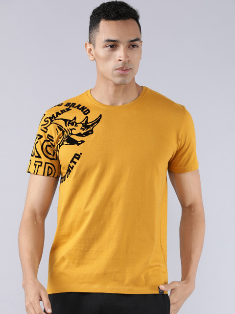 

Ecko Unltd Men Mustard Yellow Printed Round Neck T-shirt