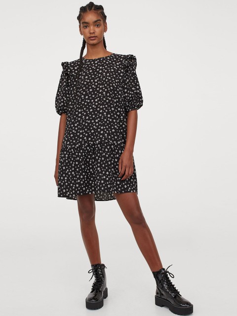 

H&M Women Black & White Printed Short Dress