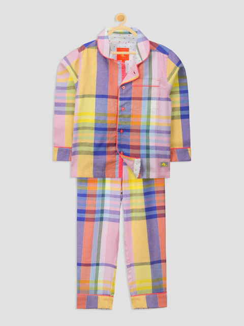 

Cherry Crumble Unisex Kids Multicoloured Checked Nightsuit, Multi