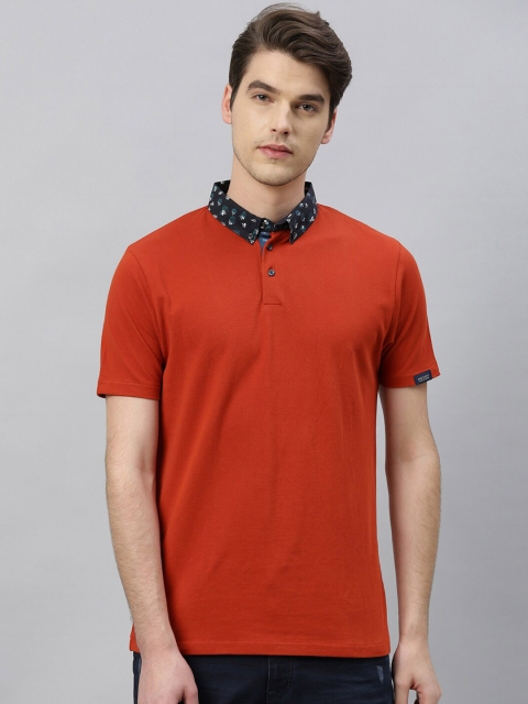 

RARE RABBIT Men Orange Solid Round Neck T-shirt