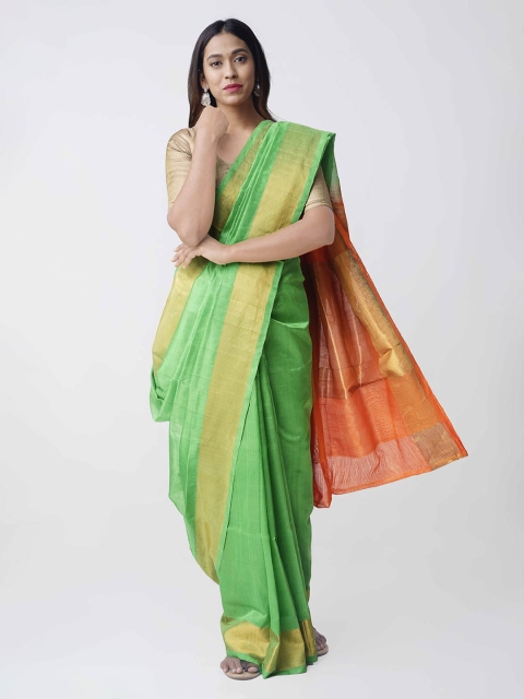 

Unnati Silks Green Silk Cotton Solid Uppada Saree
