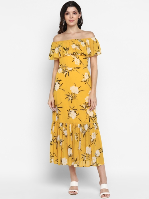 

MIAMINX Women Yellow Floral Printed Fit and Flare Dress