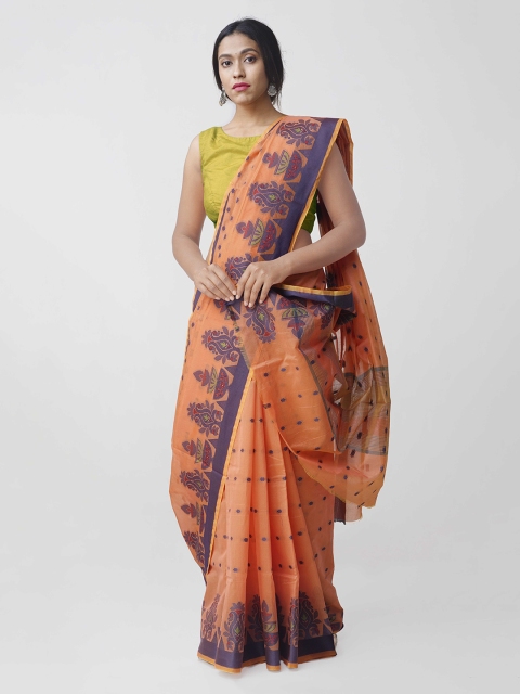 

Unnati Silks Orange Silk Cotton Woven Design Kanjeevaram Saree