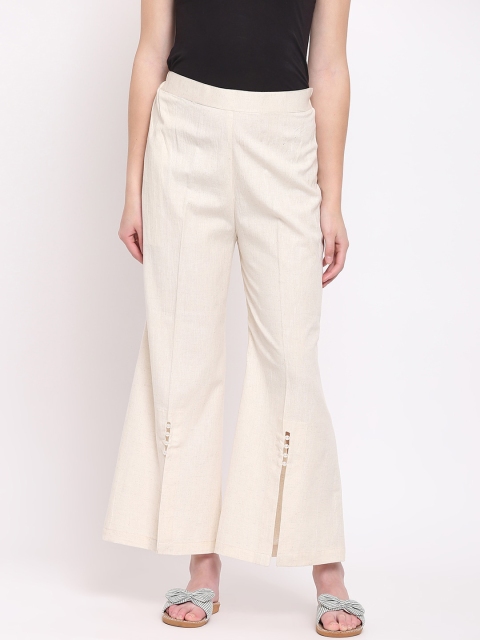 

RIVI Women Off-White Solid Wide Leg Palazzos