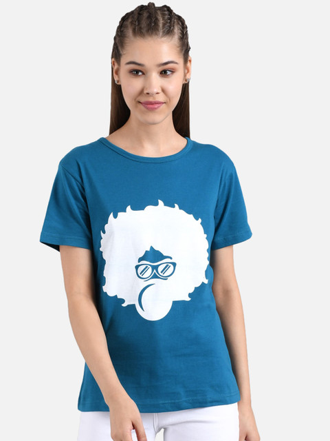 

Kotty Women Teal Blue Printed Round Neck T-shirt