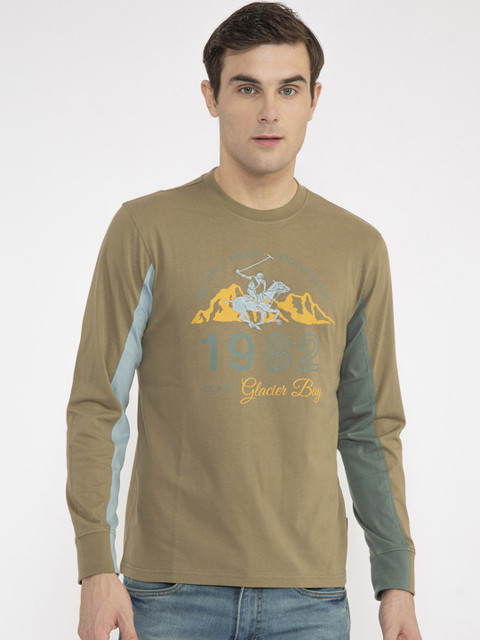 

Beverly Hills Polo Club Men Olive Green Printed Round Neck T-shirt