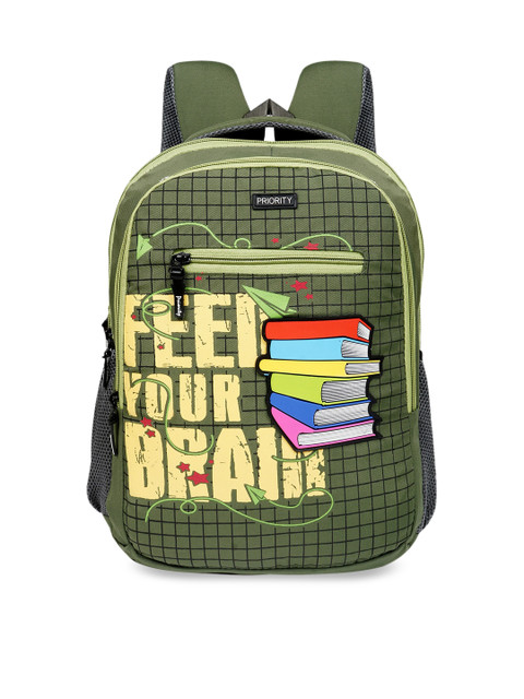

Priority Unisex Olive Green & Yellow Typography Printed Tome Backpack