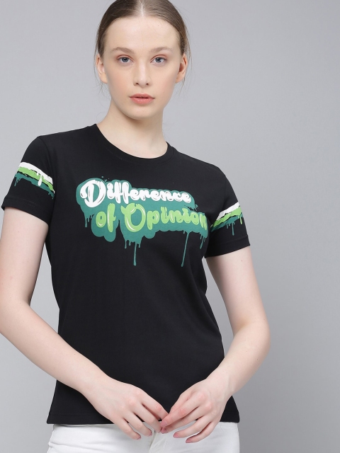 

Difference of Opinion Women Black Printed Round Neck T-shirt