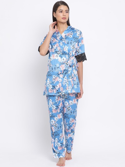 

Kanvin Women Blue Printed Night suit