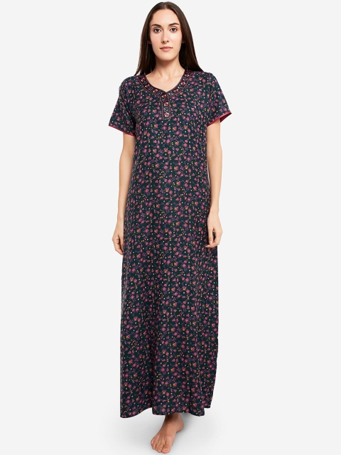

Sand Dune Green & Pink Floral Printed Nightdress