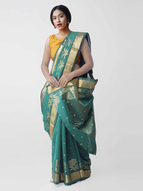 

Unnati Silks Green Silk Cotton Woven Design Kanjeevaram Saree