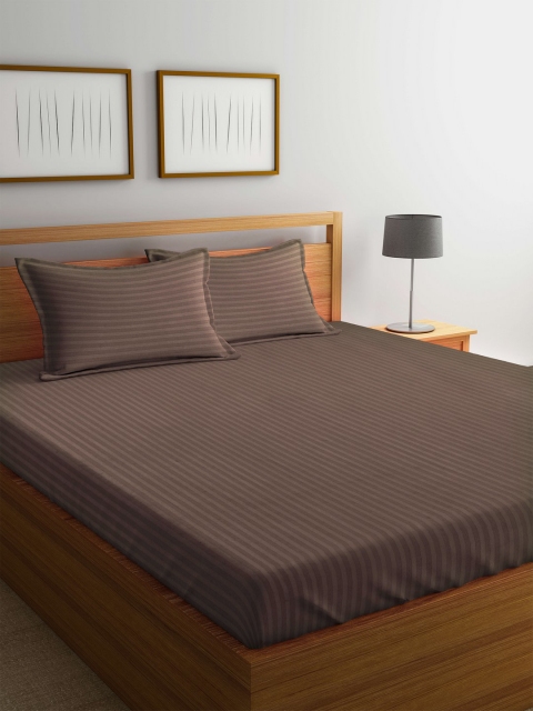 

Trident Brown Striped 210 TC Cotton 1 King Bedsheet with 2 Pillow Covers