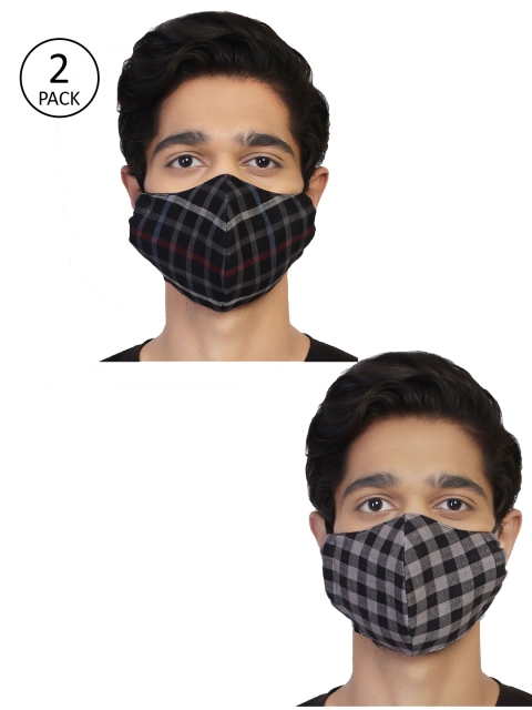 

Anekaant Men 2 Pcs Checked 3-Ply Anti-Pollution Reusable Cloth Masks, Black