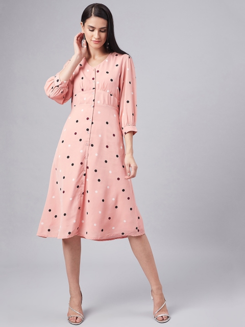 

Marie Claire Women Peach-Coloured Printed A-Line Dress