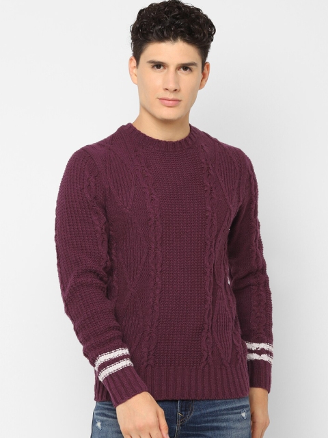 

AMERICAN EAGLE OUTFITTERS Men Burgundy Self Design Pullover Sweater