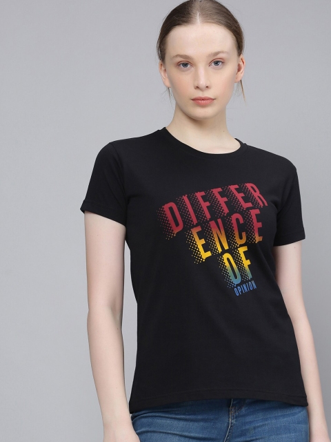 

Difference of Opinion Women Black Printed Round Neck T-shirt