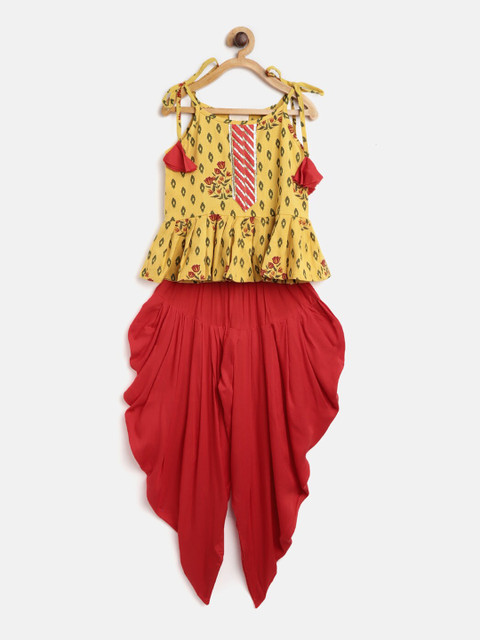 

Fairies Forever Girls Yellow & Red Printed Kurta with Dhoti Pants