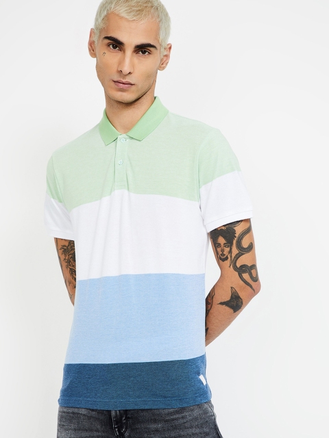 

Bossini Men Green & White Colourblocked Polo Collar T-shirt