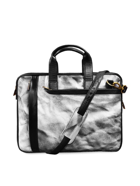 

ABYS Unisex White & Black Printed Leather Laptop Bag