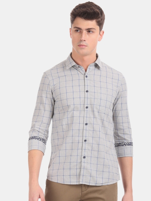 

True Blue Men Grey & Blue Slim Fit Checked Casual Shirt