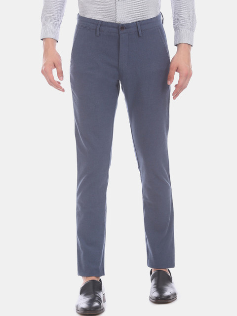 

True Blue Men Blue Slim Fit Solid Flat Front Stretch Regular Trousers