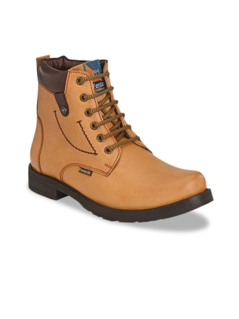 

Fentacia Men Beige Colourblocked Synthetic Leather High-Top Flat Boots