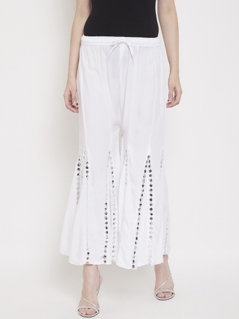 

Castle Women White Embellished Flared Palazzos